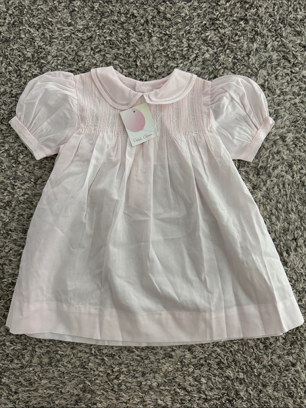 Petit Ami Light Pink Baby Dress with Peter Pan Collar (9 mo)